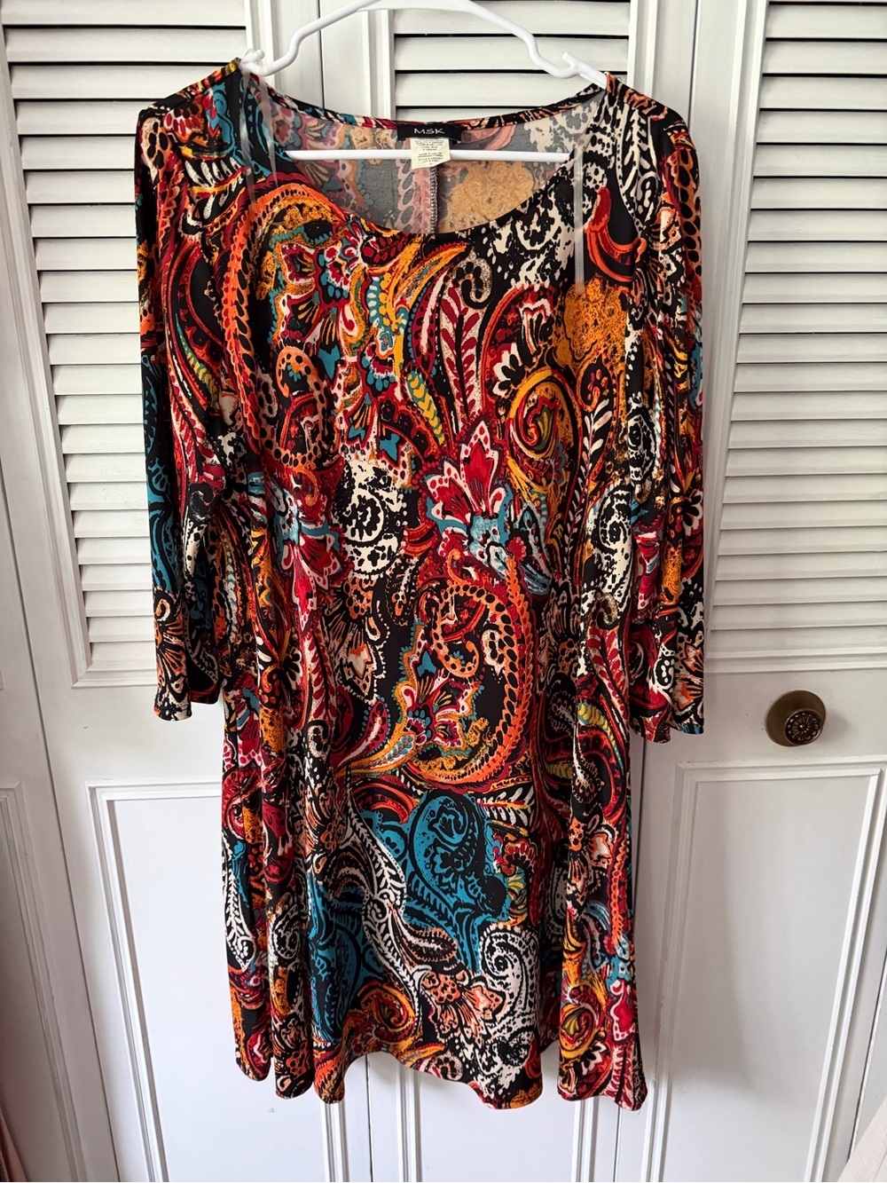 MSK Multicolor Paisley Swing Dress- Red, Teal & Gold